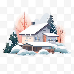 落满雪的松树图片_别墅松树简笔画手绘冬天元素