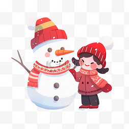 女孩站在中间图片_冬天卡通可爱孩子堆雪人手绘元素