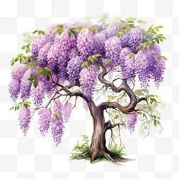 紫藤花长廊图片_紫藤树木几何元素立体免扣图案