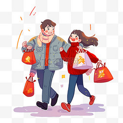 红色背景烟花图片_新年卡通情侣购物烟花手绘元素