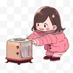 可爱女孩暖炉卡通手绘元素冬天