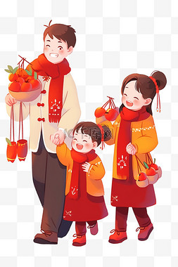 几个行李箱图片_卡通新年一家人手绘元素