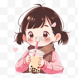 卡通喝奶茶的女孩图片_冬天简笔画可爱女孩卡通奶茶手绘