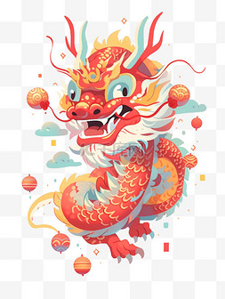 中国传统文化风格图片_龙手绘插画免抠新年元素龙年