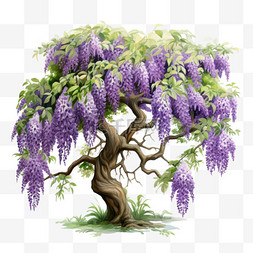 紫藤树木矢量元素立体免扣图案