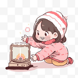 可爱女孩暖炉冬天卡通手绘元素