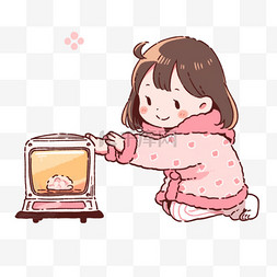 冬天可爱女孩卡通暖炉手绘元素