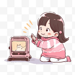冬天可爱女孩暖炉手绘卡通元素