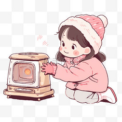 冬天可爱女孩暖炉手绘元素卡通