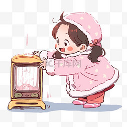 冬天卡通可爱女孩暖炉手绘元素
