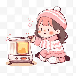 卡通冬天可爱女孩暖炉手绘元素