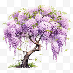 紫藤长廊图片_紫藤树木紫色元素立体免扣图案