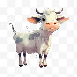牛动物绘画元素立体免扣图案