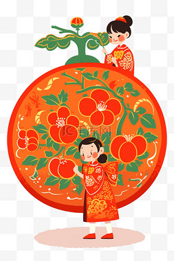 中国红背景素材图片_简笔画迎新年剪纸女孩红色手绘元