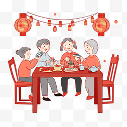 面包超人吃饭图片_新年团圆卡通手绘聚餐元素