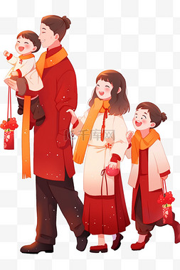 妈妈陪宝宝图片_新年卡通一家人手绘元素