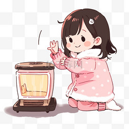 冬天可爱女孩暖炉手绘卡通元素