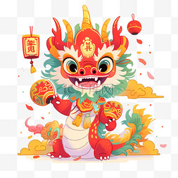 手绘祥云红色图片_手绘元素新年龙年插画卡通