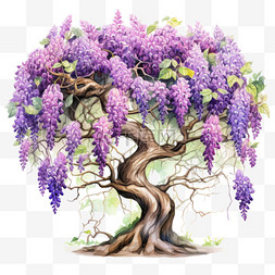 紫藤花对鸟图片_紫藤树木装饰元素立体免扣图案