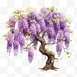 紫藤树木图形元素立体免扣图案