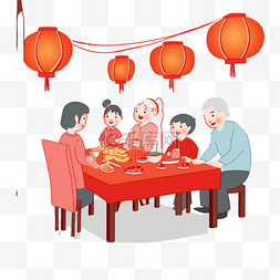 在桌子前图片_新年卡通团圆聚餐手绘元素