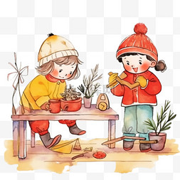 冬天的卡通植物图片_冬天可爱孩子植物手绘元素