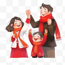 孩子抱妈妈图片_冬天一家人卡通新年手绘元素