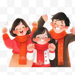 冬天新年手绘一家人卡通元素