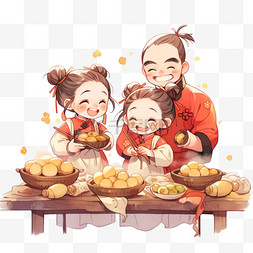 包饺子背景图片_新年情侣手绘做糕点卡通元素