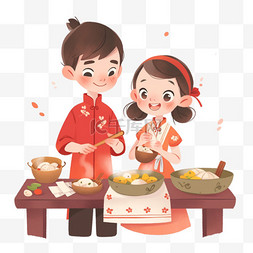 手绘新年饺子图片_手绘新年情侣做糕点卡通元素