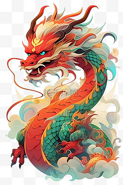 手绘绘画橙色插画图片_新年龙年手绘水彩画元素