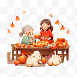 包饺子背景图片_新年母女包饺子手绘卡通元素