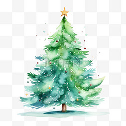 水彩圣诞树图片_绿色水彩手绘圣诞树免扣元素