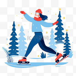 冬天卡通植物图片_冬天滑冰卡通女孩手绘元素