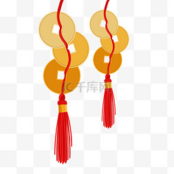 中式铜钱图案插画吊挂新年元素