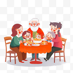 桌子上美食图片_手绘元素新年家人团圆聚餐卡通