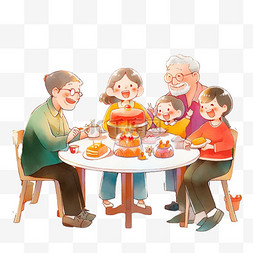 吃饭的表情图片_家人团圆聚餐卡通手绘元素新年