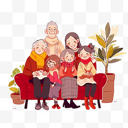 奶奶孙女手绘图片_新年家人团聚卡通手绘元素