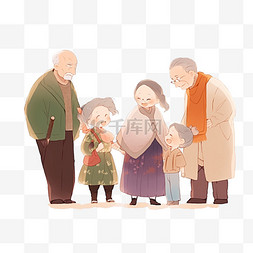 妈妈表情图片_新年卡通手绘家人团圆插画