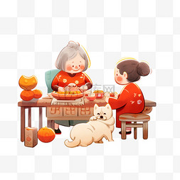 包饺子卡通图片_新年母女包饺子卡通元素手绘