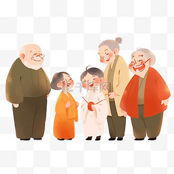 手绘家人团圆图片_新年家人手绘插画团圆卡通