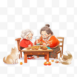 包饺子卡通图片_新年卡通手绘母女包饺子元素