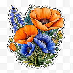 写实花卉蓝桔元素手绘免扣图案