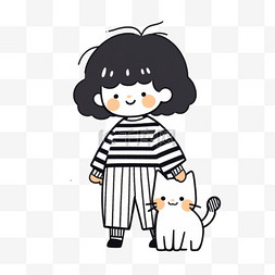 可爱卡通宠物小猫图片_简约风格带宠物的可爱小女孩1