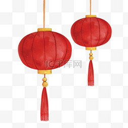 红灯笼装饰图片_中式红灯笼手绘新年春节装饰元素