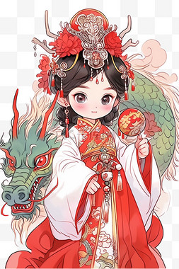 纹边图片_新年龙年古典女孩手绘卡通元素