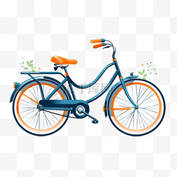 带橙色轮子的蓝色自行车，适合环