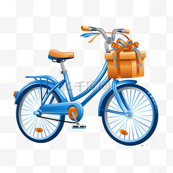 手绘蓝色自行车图片_带橙色轮子的蓝色自行车，适合环