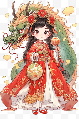 中国新年的图片图片_龙年古典女孩卡通手绘元素新年