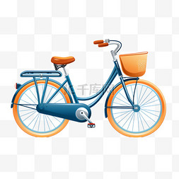 蓝色的自行车图片_带橙色轮子的蓝色自行车，适合环
